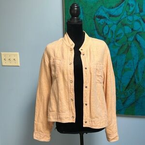 J. Jill L Linen Cotton Blend Honey Yellow Utility Jacket Pearly Snaps